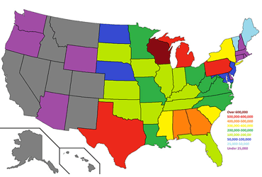 Diagram of Top Whitetail Harvest by State