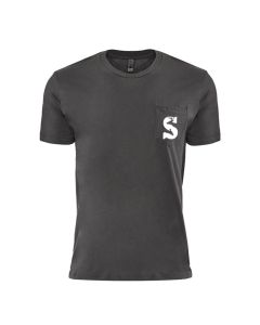 Summit Classic T-Shirt with front pocket - front view. T-shirt is charcoal gray with a a white Summit "S" logo on the front pocket