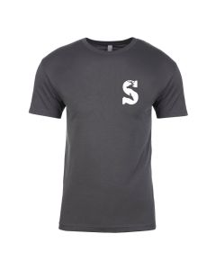 Front view of the Summit Classic T-Shirt - No Pocket. T-shirt is charcoal gray with a a white Summit "S" logo on the front pocket